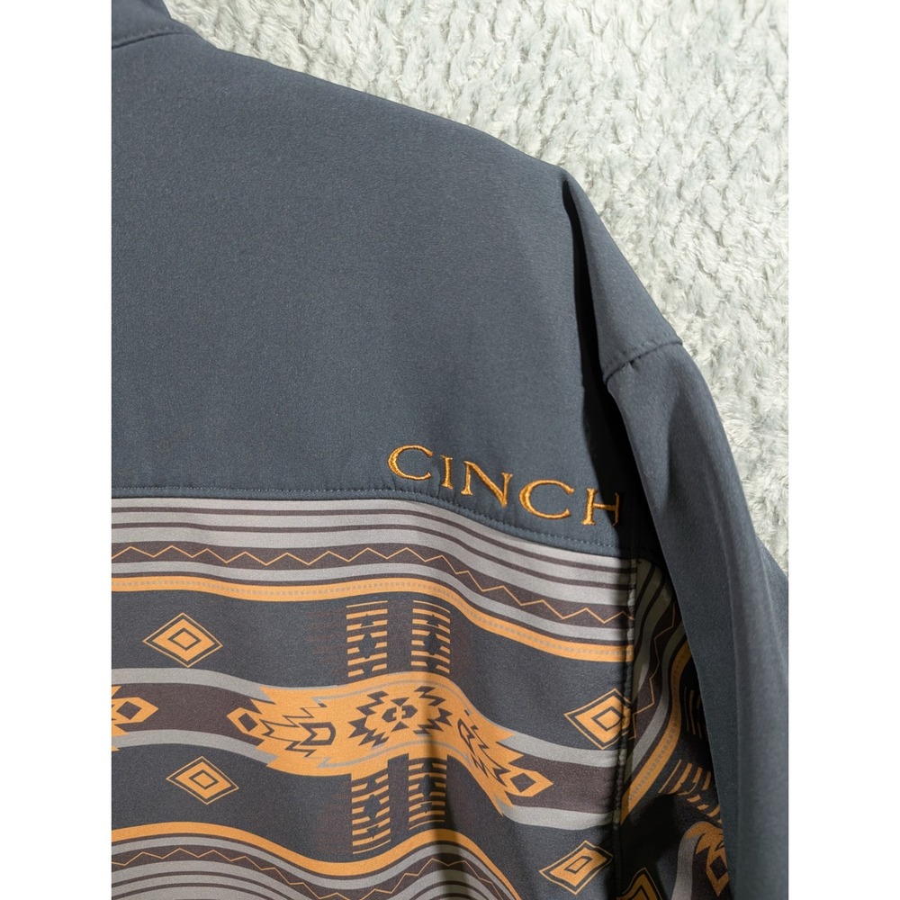 Cinch Mens Bonded Softshell Jacket XL Orange Grey Aztec Southwestern Full Zip - Picture 12 of 12
